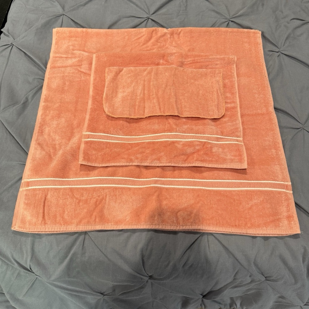 Vtg Utica Pipeline Orange Bath Towel‎ Hand Wash Cloth Set Of 3